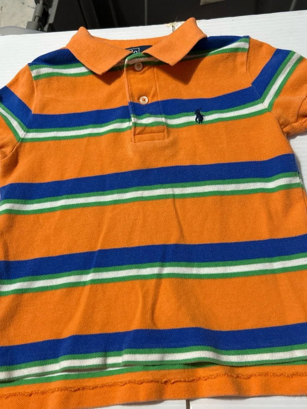 Polo by Ralph Lauren Orange Striped Kids Polo with Blue & Green Accents